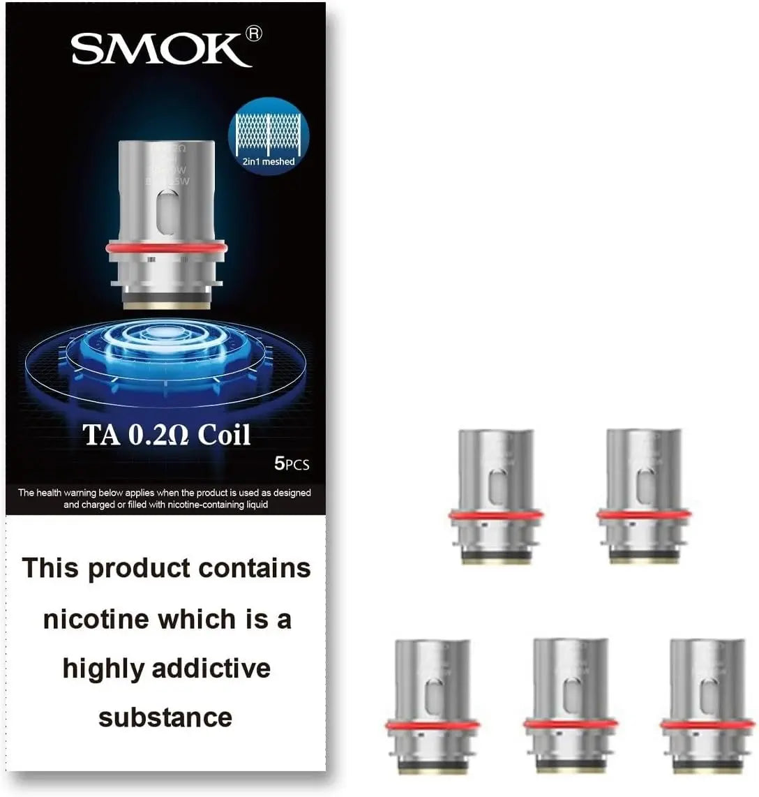 SMOK TA Coils 0.2 Ohm (Pack of 5) Unleash Intense Flavor and Dense Clouds Works with T-Air SubTank, Mag Solo Kit, Morph 3 Kit No Nicotine