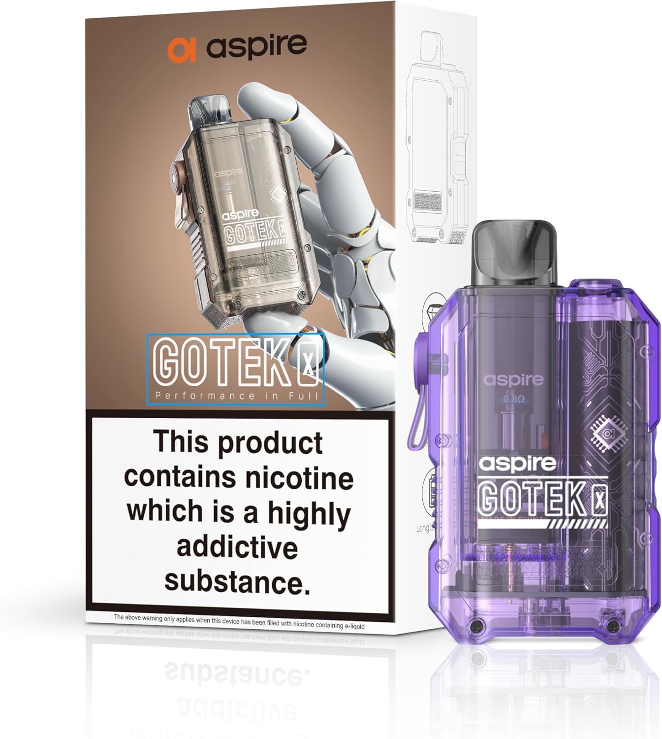 Aspire Gotek X Vape Kit Compact, Stylish Design, 650mAh Battery, 2mL Refillable Pod, Adjustable Airflow, Nic Salt Compatible