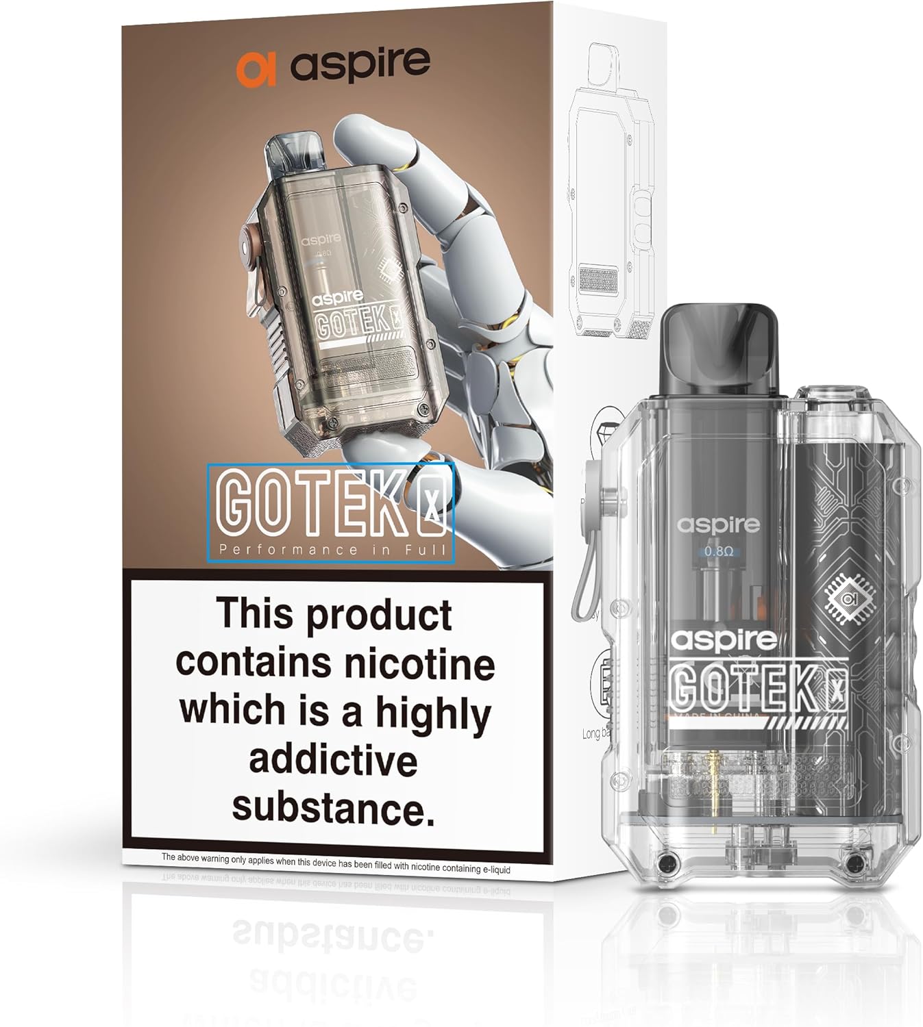 Aspire Gotek X Vape Kit Compact, Stylish Design, 650mAh Battery, 2mL Refillable Pod, Adjustable Airflow, Nic Salt Compatible