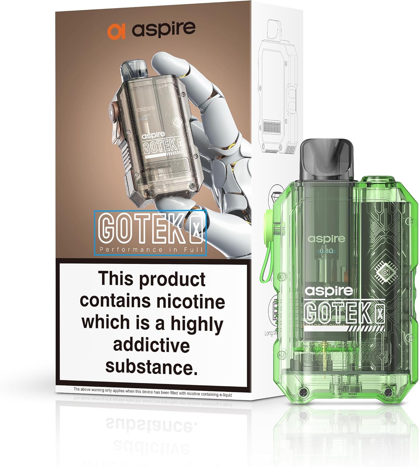 Aspire Gotek X Vape Kit Compact, Stylish Design, 650mAh Battery, 2mL Refillable Pod, Adjustable Airflow, Nic Salt Compatible