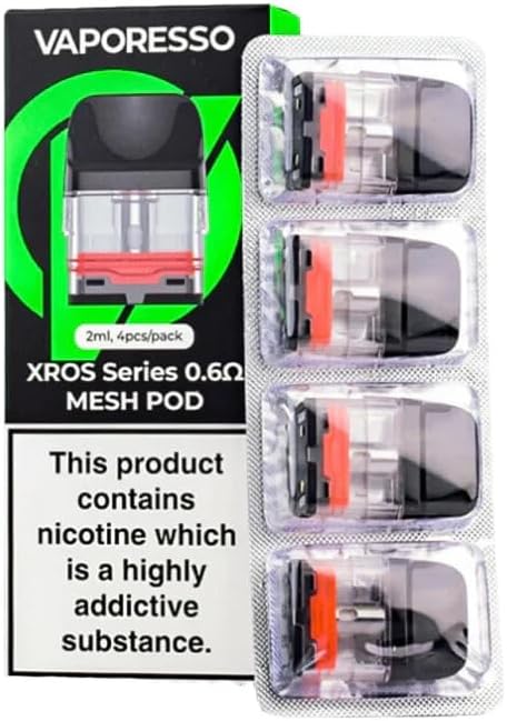 Vaporesso Official Vaporesso XROS Series Pods with Integrated Coils 0.6Ohm / 1.0Ohm 4 Pack 2ml No Nicotine Compatible with XROS 3 & XROS 3 Mini Kits (0.6Ohm)