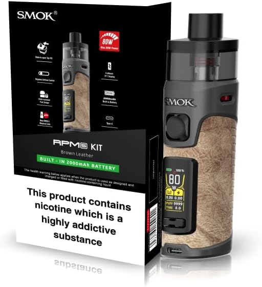 SMOK RPM 5 Kit: Compact 2mL Vaping Device for Exceptional Flavor and Performance (Brown Leather) Works With SMOK RPM 3 Coils and RPM 5 POD SMOK Vape E Cigarette Kit No Nicotine