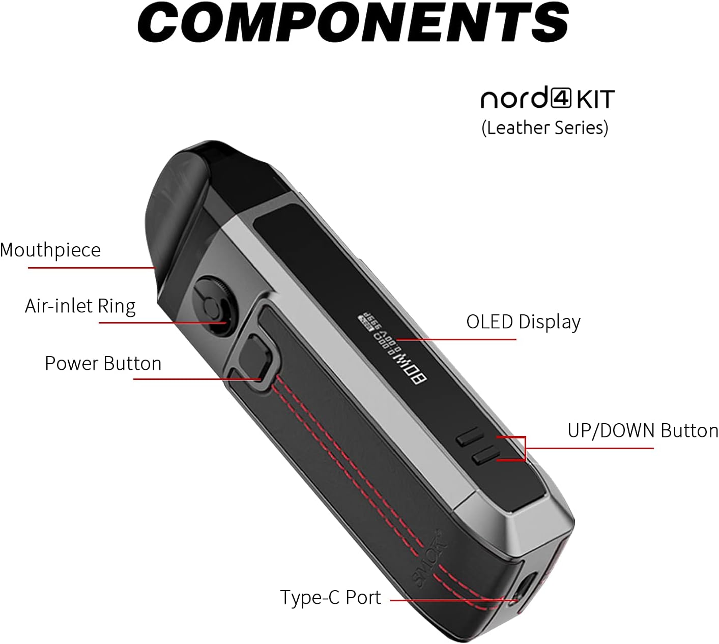 SMOK Nord 4 Kit: Versatile, Powerful, Stylish - Your Ultimate Vaping Companion (Black Leather) 2mL SMOK Vape E Cigarette Kit Vape POD No Nicotine