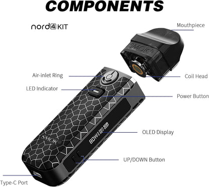 SMOK Nord 4 Kit: Versatile, Powerful, Stylish - Your Ultimate Vaping Companion (Black Armor) 2mL SMOK Vape E Cigarette Kit Vape POD No Nicotine