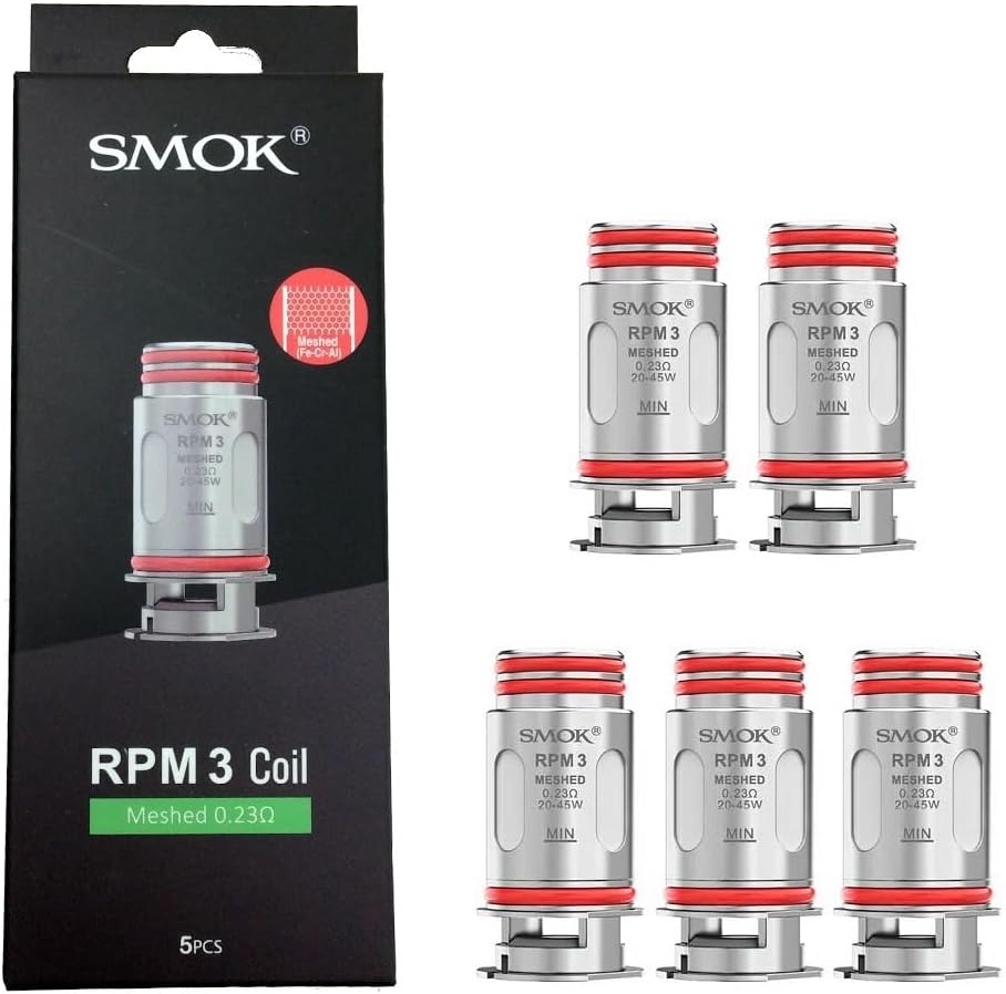 SMOK RPM 3 Meshed 0.23ohm Replacement Coil (Pack of 5) for Enhanced Flavor and Vapor Production Works With RPM 5 Kit, RPM 5 Pro Kit, RPM 85 Kit, RPM 100 Kit