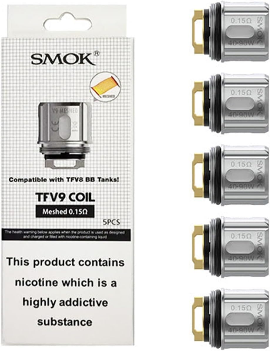 SMOK TFV9 Meshed 0.15ohm Replacement Coils Fits for TFV9 Tank, Rigel Mini Kit Pack of 5 No Nicotine