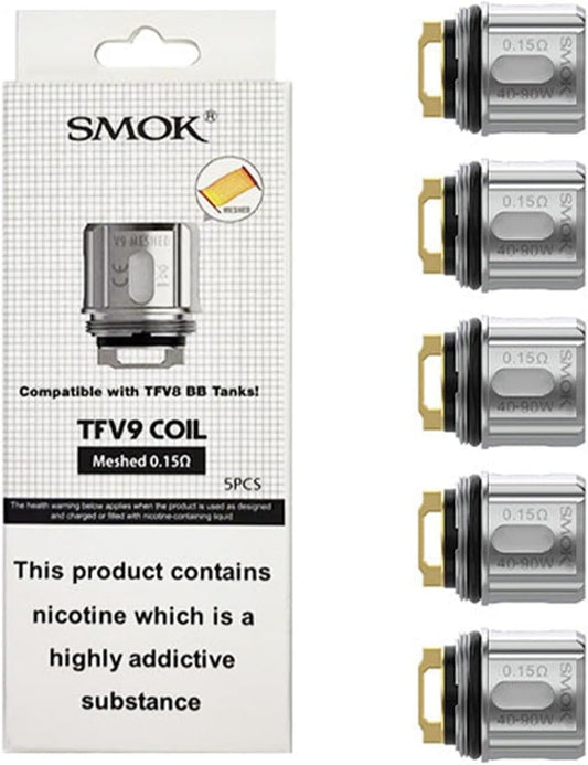 SMOK TFV9 Meshed 0.15ohm Replacement Coils Fits for TFV9 Tank, Rigel Mini Kit Pack of 5 No Nicotine