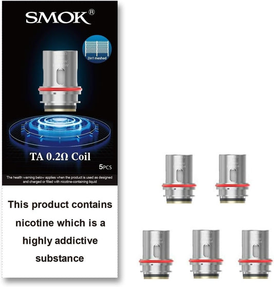 SMOK TA Coils 0.2 Ohm (Pack of 5) Unleash Intense Flavor and Dense Clouds Works with T-Air SubTank, Mag Solo Kit, Morph 3 Kit No Nicotine