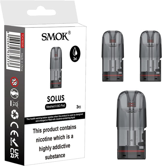 SMOK Solus Mesh Replacement Pod 0.9 Ohm: 2mL Capacity for Smooth Vaping Experience (Pack of 3) Works With Solus Kit, Solus 2 Kit, Solus G Kit, Solus G-BOX Kit No Nicotine