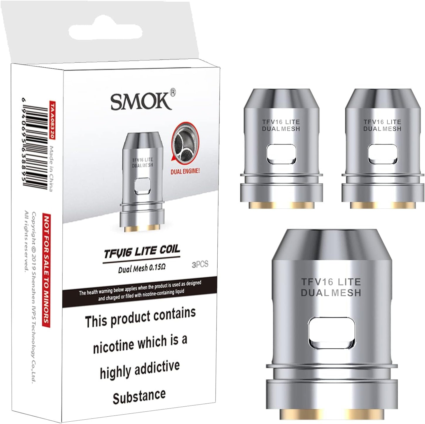 Smok TFV16 Lite Dual Mesh Coils Pack of 3 No Nicotine