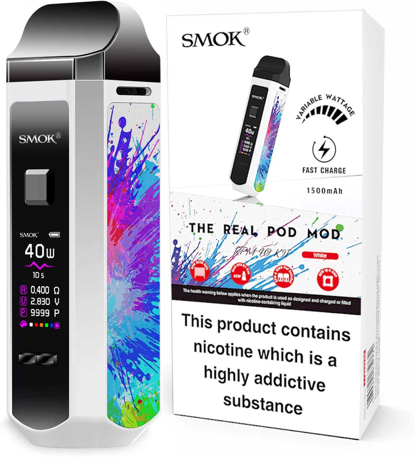 SMOK RPM 40 Kit: Turn Up the RPMs and Chase Clouds at Warp Speed! 2 mL E Cigarette SMOK Vape Compact, Convenience All-in-one Kit (Prism White) No Nicotine