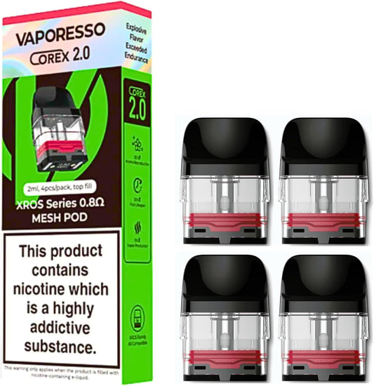 Vaporesso Xros Pods Top Fill Xros Series Compatible with Xros 3, Xros Mini, Xros Nano, 2ml Built in Mesh Coil Pod for E-Cigarettes Pack of 4 Pods No Nicotine compatible with sv trading (0.8 ohm | 16w)