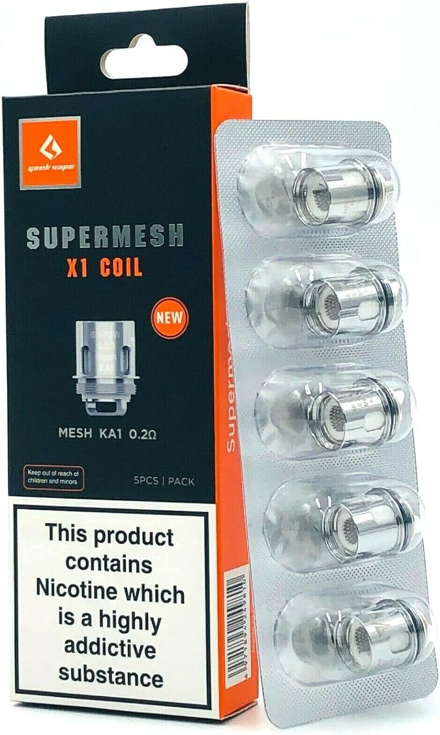 GeekVape's Super Mesh Coils (X1 0.2ohm 60-70W) & (X2 0.3ohm 60-70W) Pack of 5 TPD Compliant No Nicotine (X1 0.2ohm)