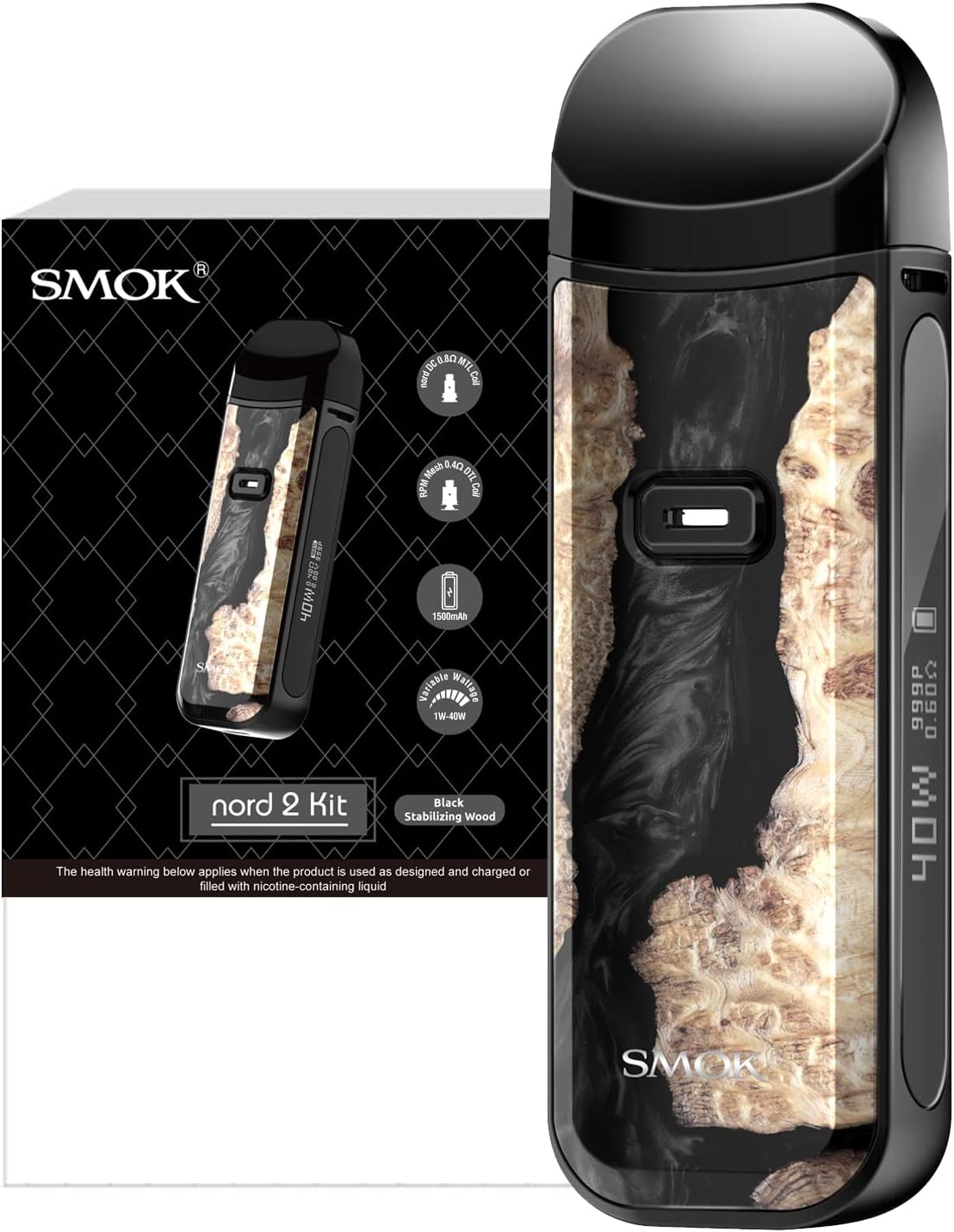 SMOK Nord 2 POD E-Cigarettes Vape Starter Kit 1500mAh 40W 2ML Advanced, Remarkably, Next-Gen SMOK Vape POD (Black Stabilizing Wood)