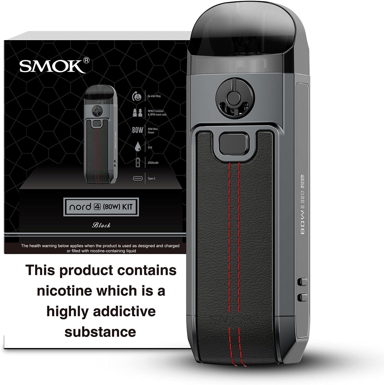 SMOK Nord 4 Kit: Versatile, Powerful, Stylish - Your Ultimate Vaping Companion (Black Leather) 2mL SMOK Vape E Cigarette Kit Vape POD No Nicotine