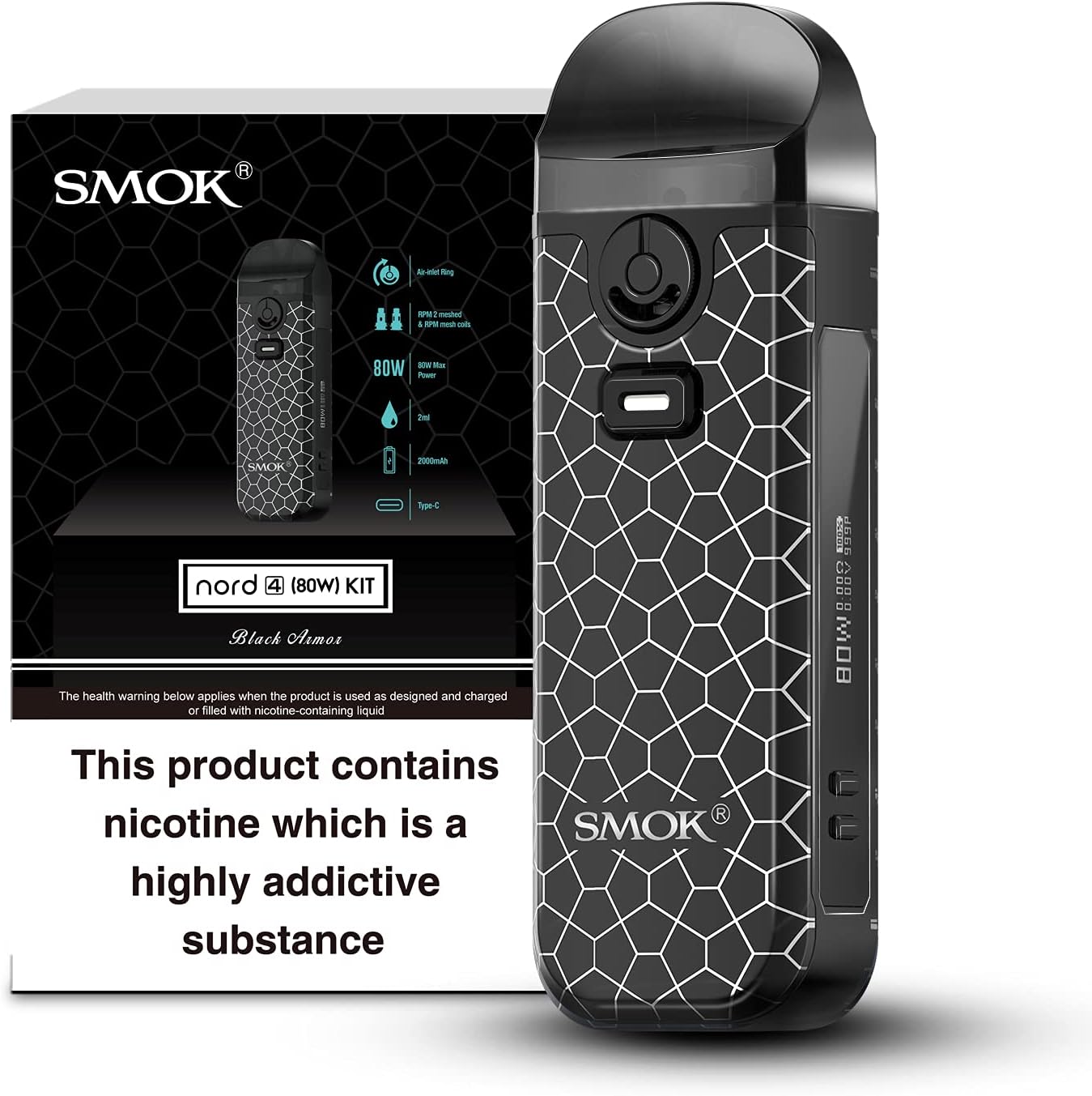 SMOK Nord 4 Kit: Versatile, Powerful, Stylish - Your Ultimate Vaping Companion (Black Armor) 2mL SMOK Vape E Cigarette Kit Vape POD No Nicotine